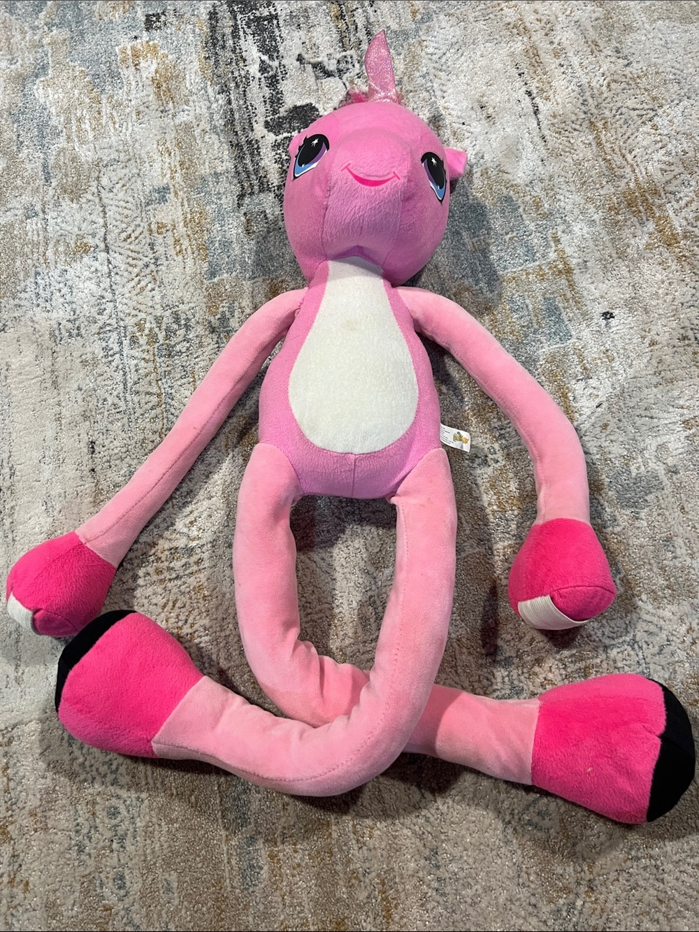Stretchkins Plush Unicorn Stuffed Animal Pink Plushie Toy 30" WALK WITH ME Loops